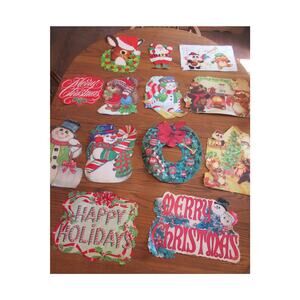 Lot 10 Vintage Double Sided 3 Single Sided Christmas Cardboard Signs Made In USA